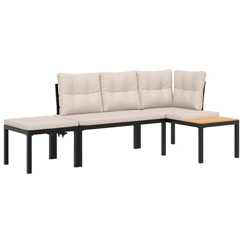 vidaXL Garden Bench Set with Cushions 3 pcs Black Powder-coated Steel