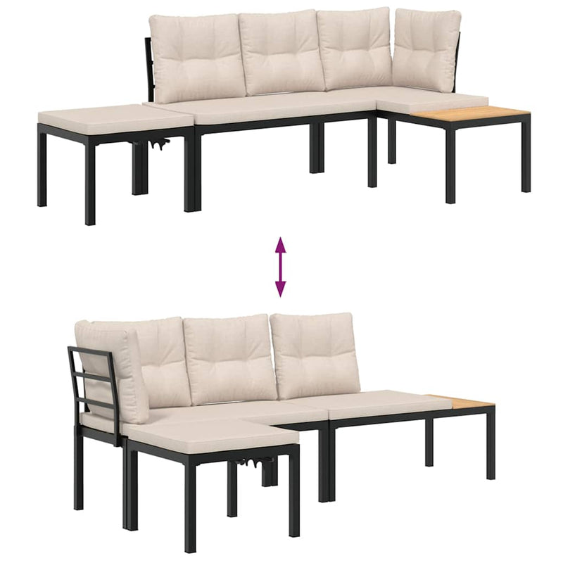 vidaXL Garden Bench Set with Cushions 3 pcs Black Powder-coated Steel