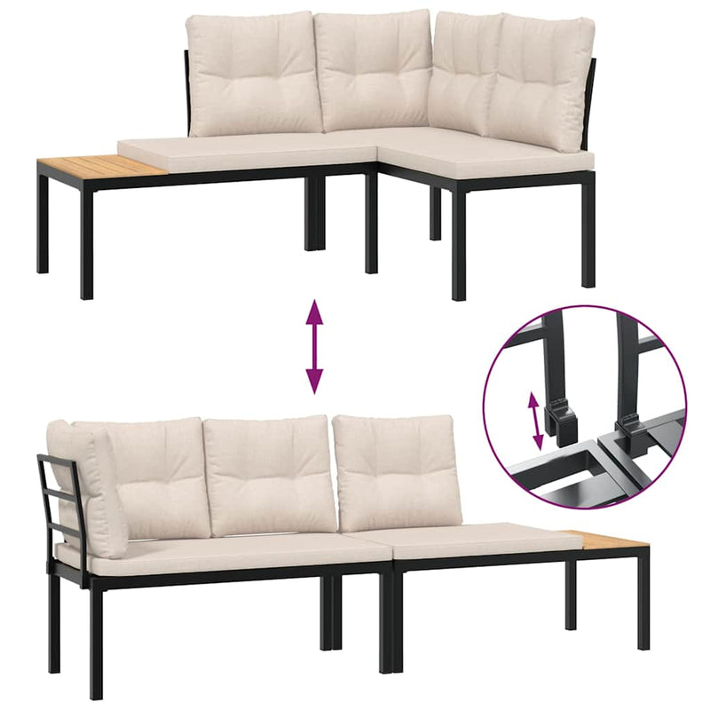 vidaXL Garden Bench Set with Cushions 3 pcs Black Powder-coated Steel