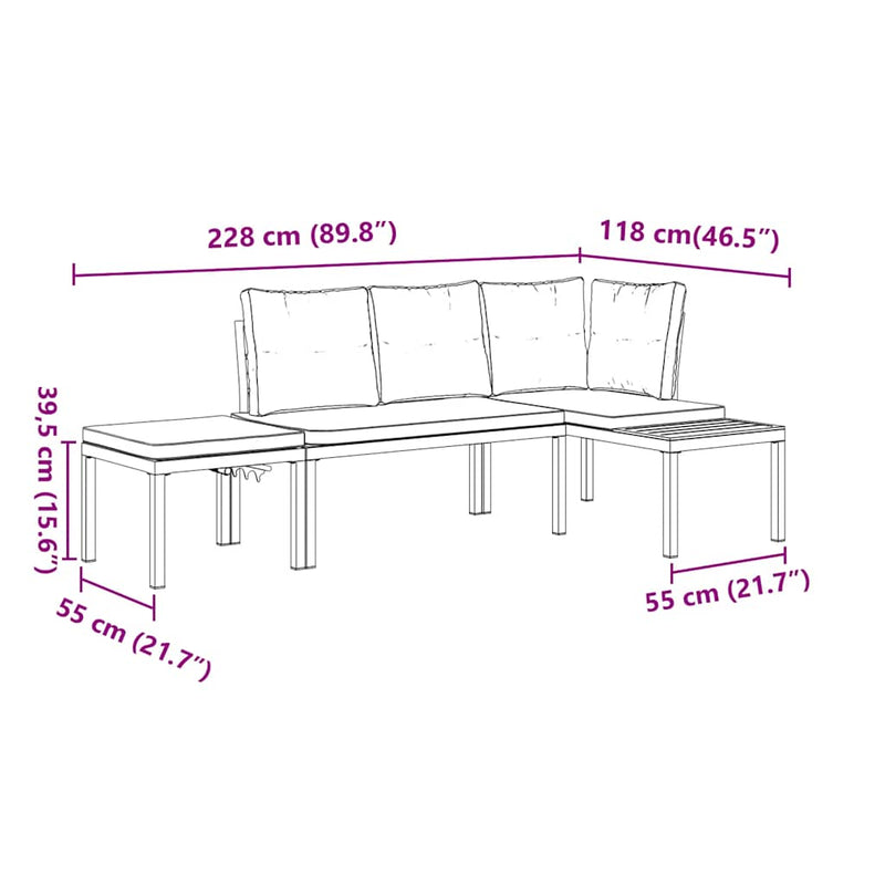 vidaXL Garden Bench Set with Cushions 3 pcs Black Powder-coated Steel