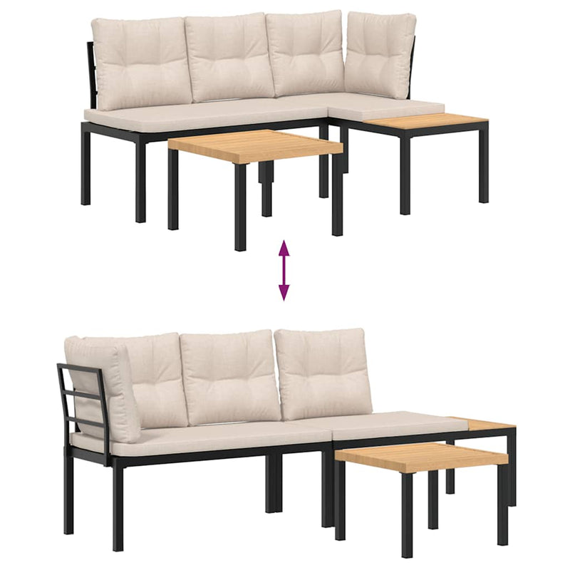 vidaXL Garden Bench Set with Cushions 3 pcs Black Powder-coated Steel