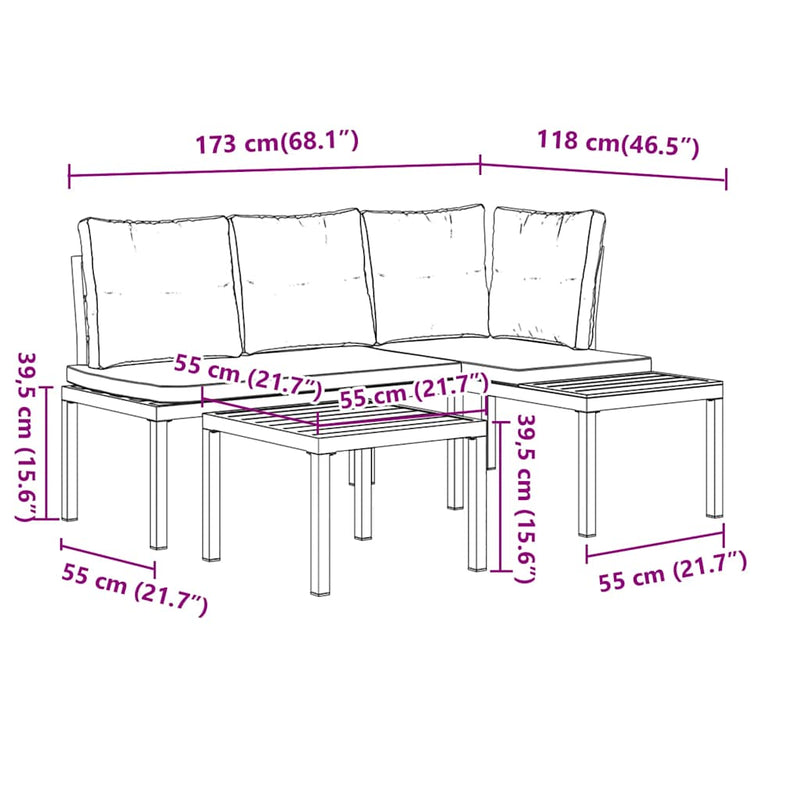 vidaXL Garden Bench Set with Cushions 3 pcs Black Powder-coated Steel