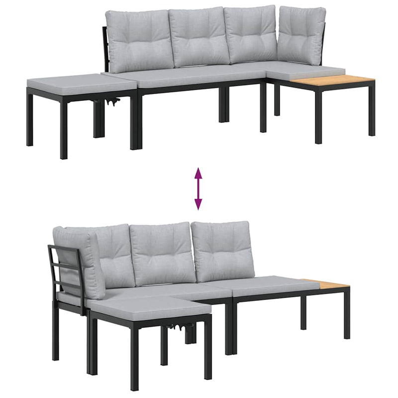 vidaXL Garden Bench Set with Cushions 3 pcs Black Powder-coated Steel