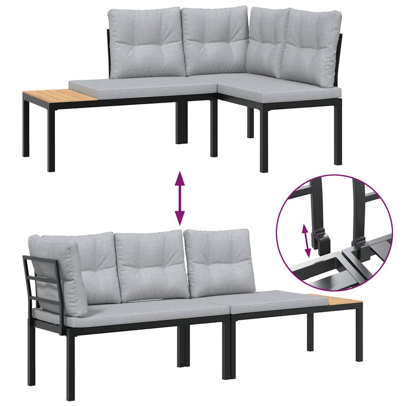 vidaXL Garden Bench Set with Cushions 3 pcs Black Powder-coated Steel