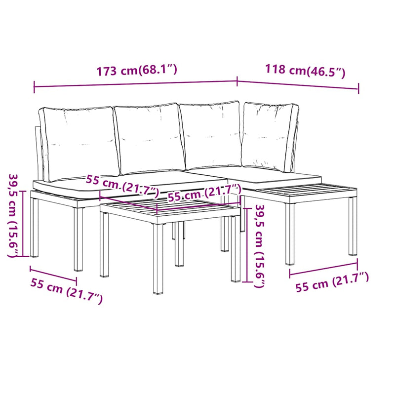 vidaXL Garden Bench Set with Cushions 3 pcs Black Powder-coated Steel