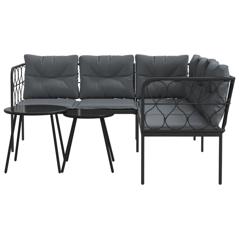 Garden Sofa Set with Cushions Black Steel and Textilene