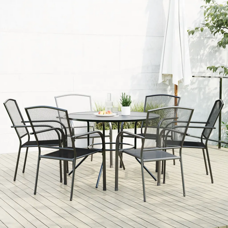 Stackable Garden Chair Set 7 Piece Anthracite Powder-coated Steel