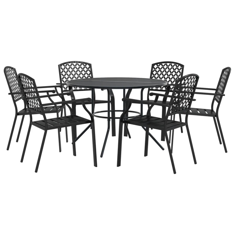 Stackable Garden Chair Set 7 Piece Anthracite Powder-coated Steel