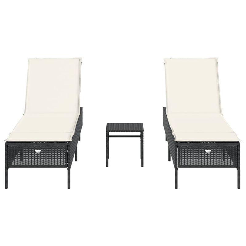 vidaXL 3 Piece Sun Lounger Set with Cushion Black Poly Rattan