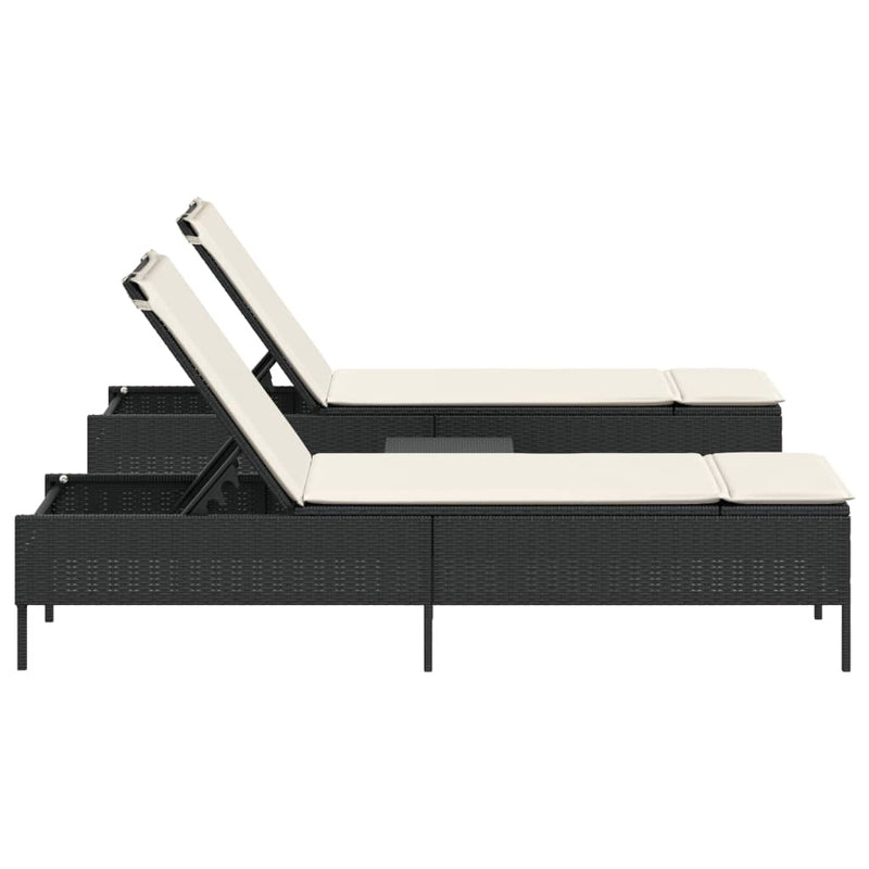 vidaXL 3 Piece Sun Lounger Set with Cushion Black Poly Rattan