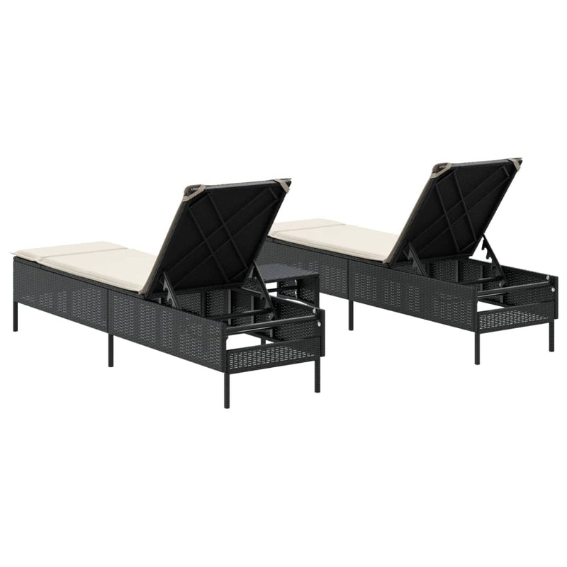 vidaXL 3 Piece Sun Lounger Set with Cushion Black Poly Rattan