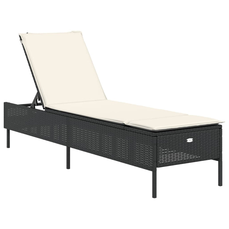 vidaXL 3 Piece Sun Lounger Set with Cushion Black Poly Rattan
