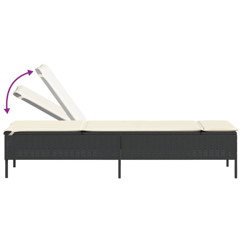 vidaXL 3 Piece Sun Lounger Set with Cushion Black Poly Rattan