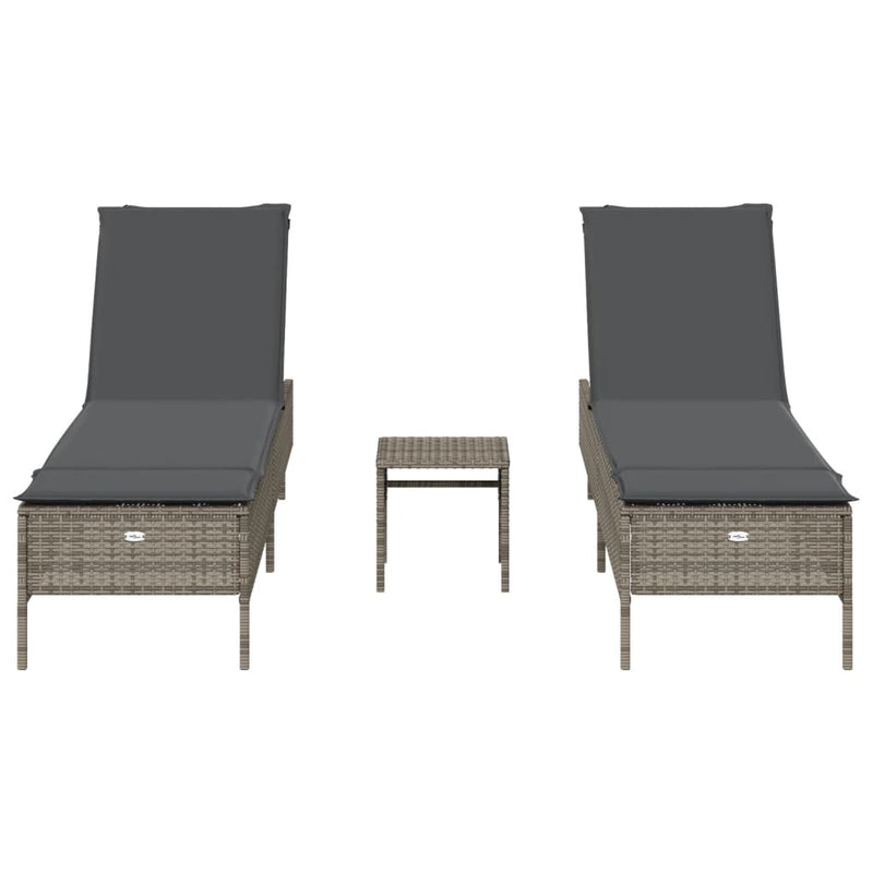 vidaXL 3 Piece Sun Lounger Set with Cushion Grey Poly Rattan