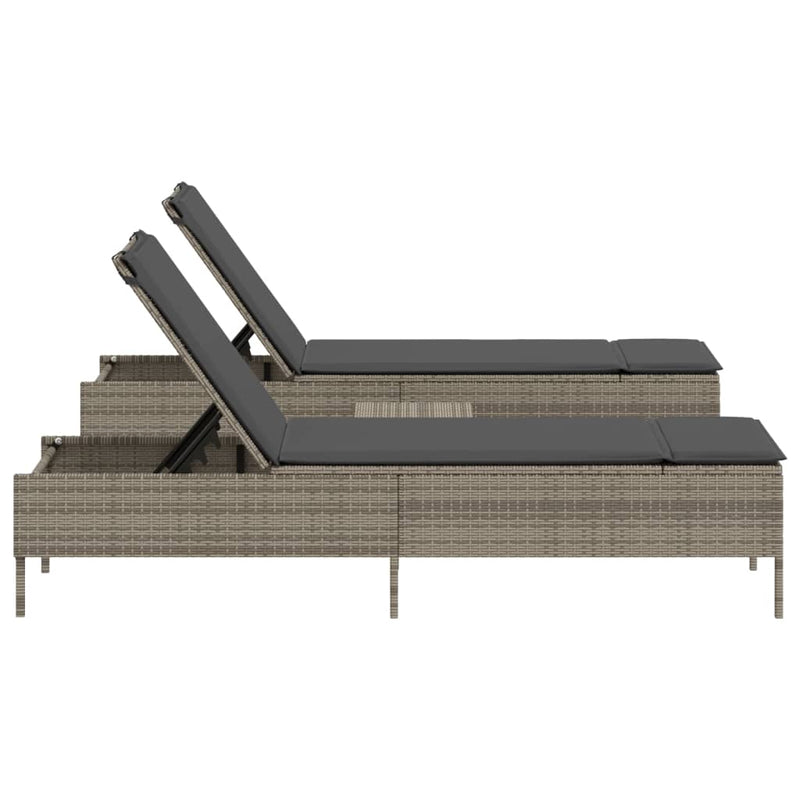 vidaXL 3 Piece Sun Lounger Set with Cushion Grey Poly Rattan