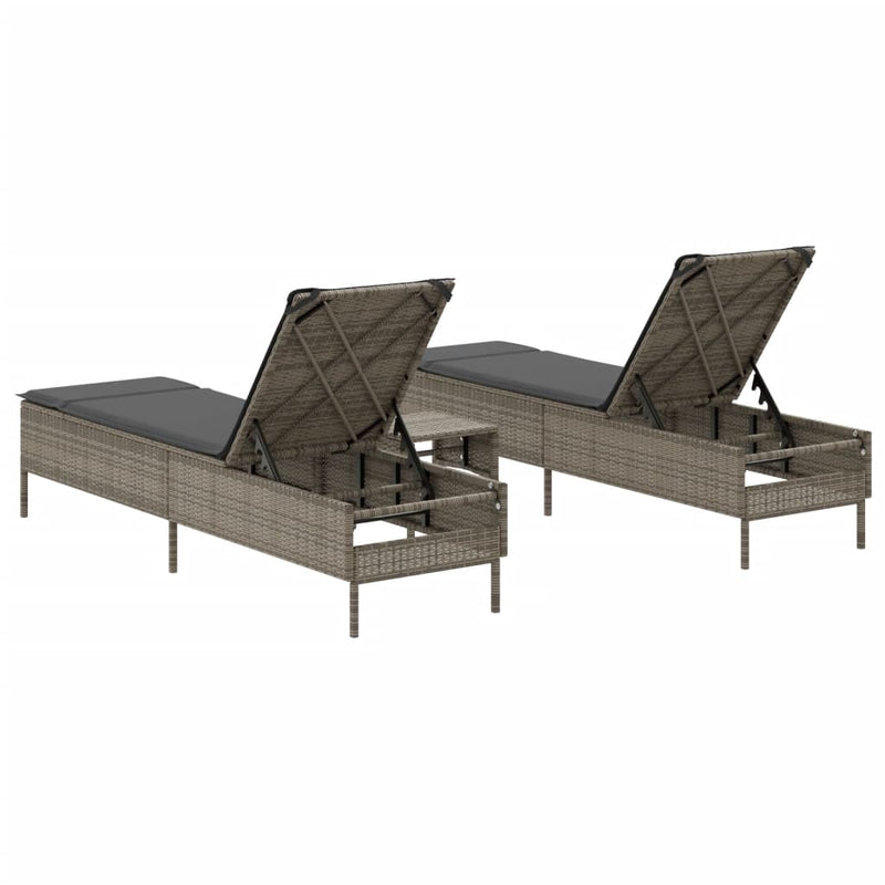 vidaXL 3 Piece Sun Lounger Set with Cushion Grey Poly Rattan