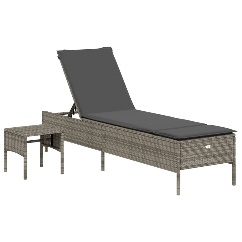 vidaXL 3 Piece Sun Lounger Set with Cushion Grey Poly Rattan
