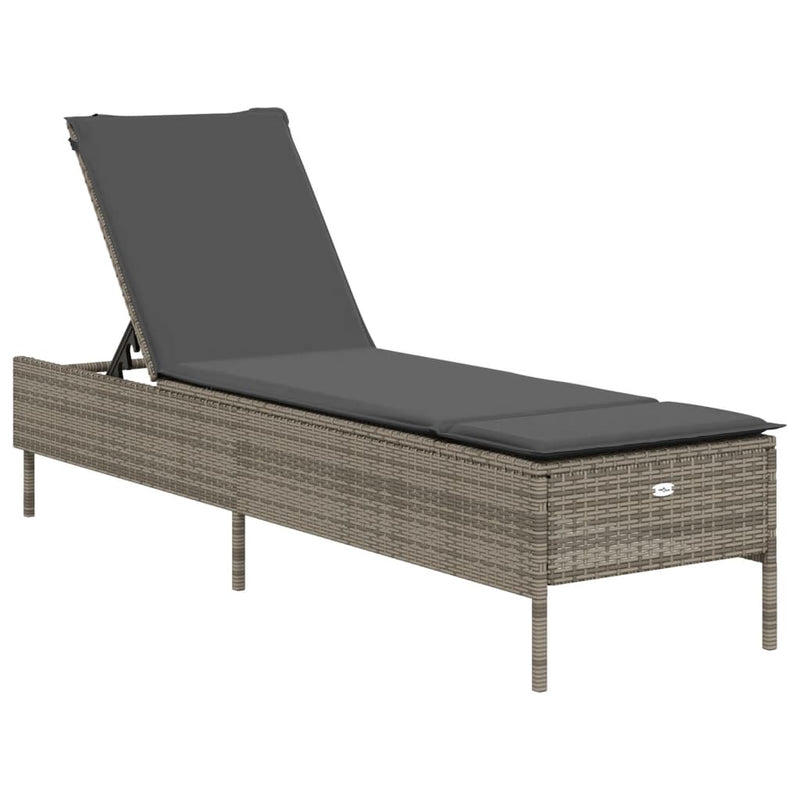 vidaXL 3 Piece Sun Lounger Set with Cushion Grey Poly Rattan