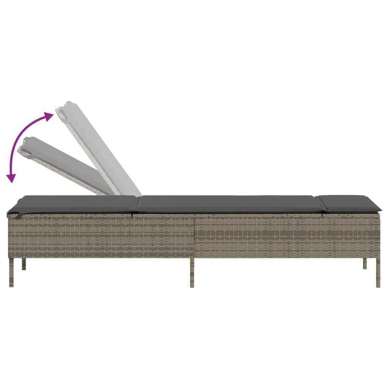vidaXL 3 Piece Sun Lounger Set with Cushion Grey Poly Rattan
