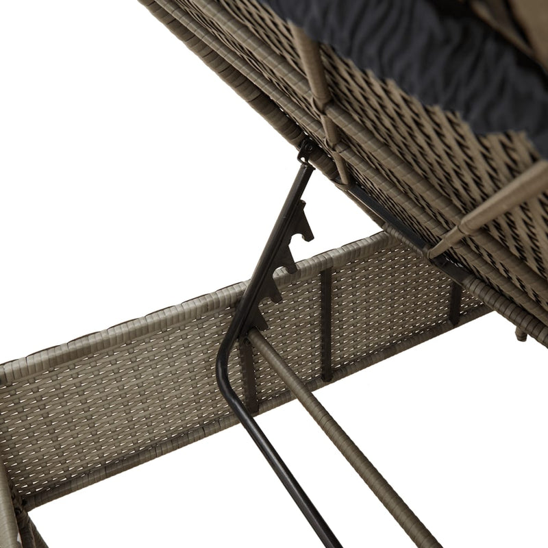 vidaXL 3 Piece Sun Lounger Set with Cushion Grey Poly Rattan