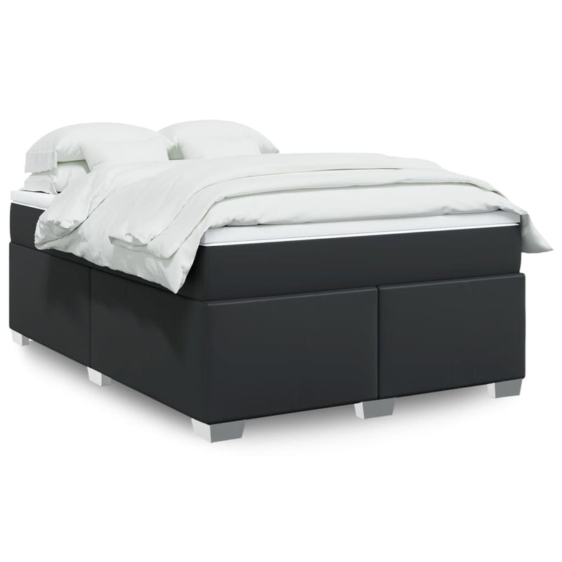vidaXL Box Spring Bed with Mattress Black Queen Faux Leather
