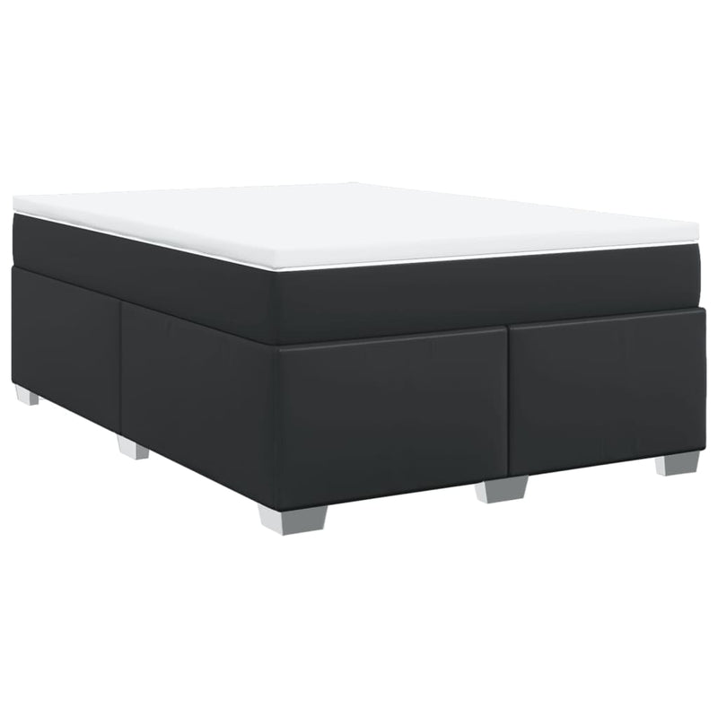 vidaXL Box Spring Bed with Mattress Black Queen Faux Leather