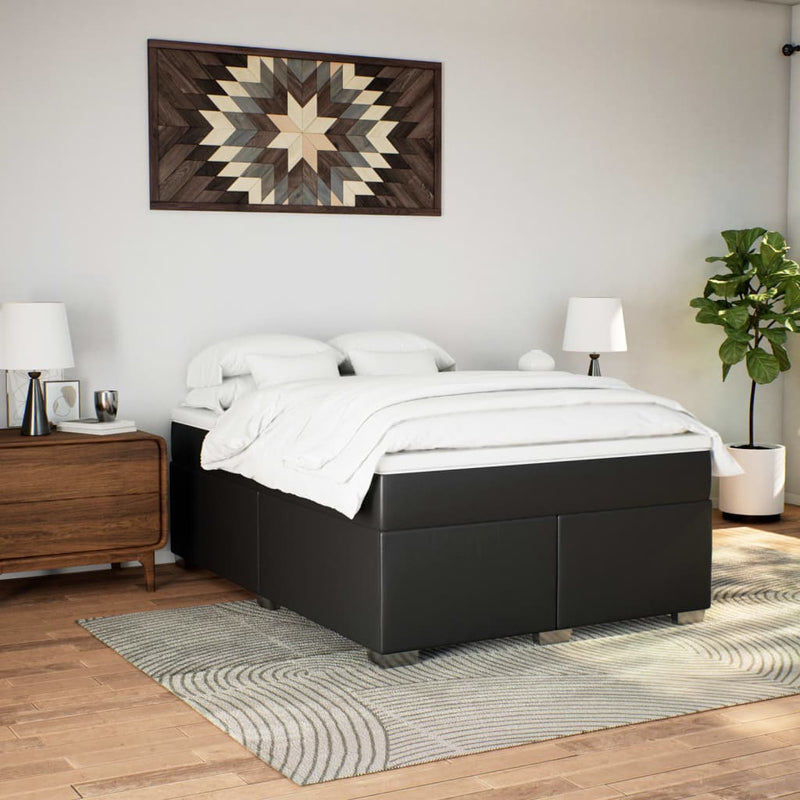 vidaXL Box Spring Bed with Mattress Black Queen Faux Leather