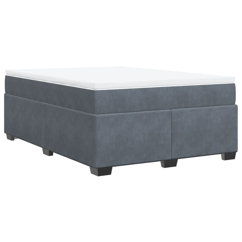 vidaXL Box Spring Bed with Mattress Dark Grey Queen Velvet
