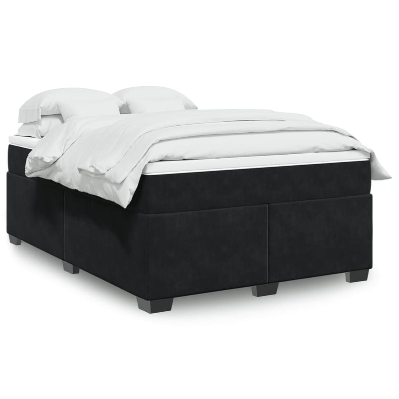 vidaXL Box Spring Bed with Mattress Black Queen Velvet
