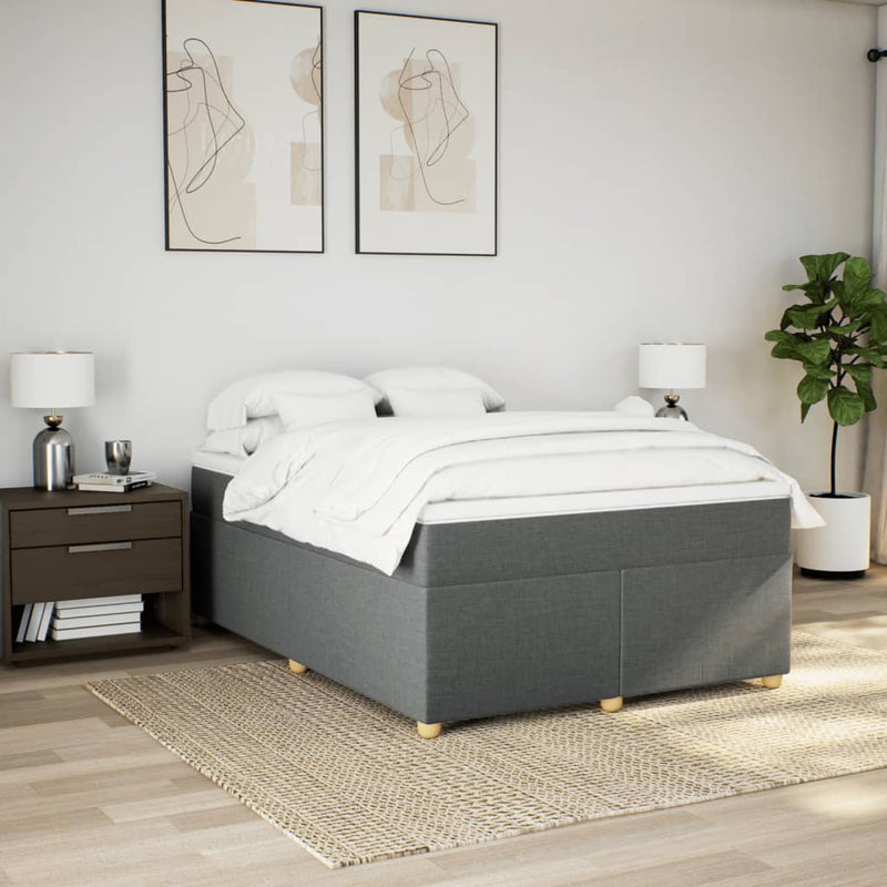 vidaXL Box Spring Bed with Mattress Light Grey Queen Fabric