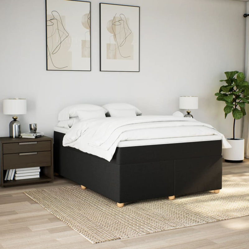 vidaXL Box Spring Bed with Mattress Black Queen Fabric