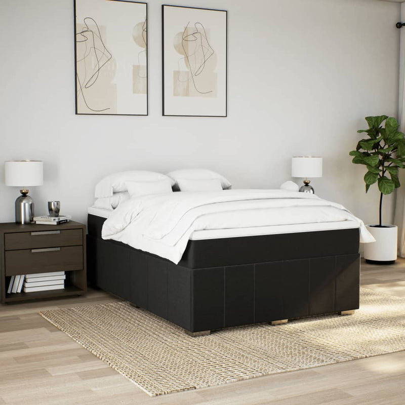 vidaXL Box Spring Bed with Mattress Black Queen Size Fabric
