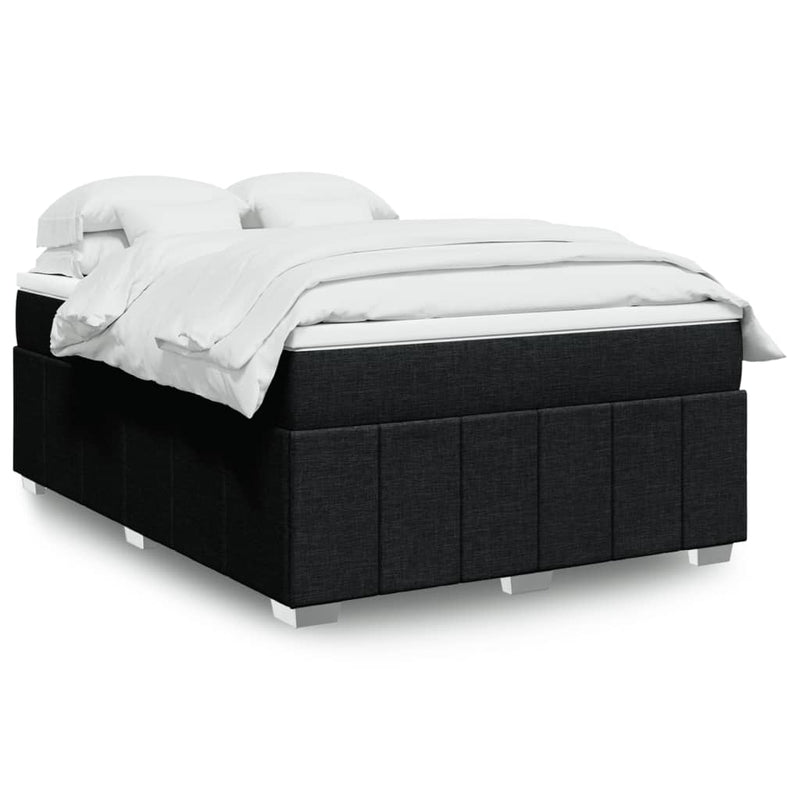 vidaXL Box Spring Bed with Mattress Black Queen Size Fabric
