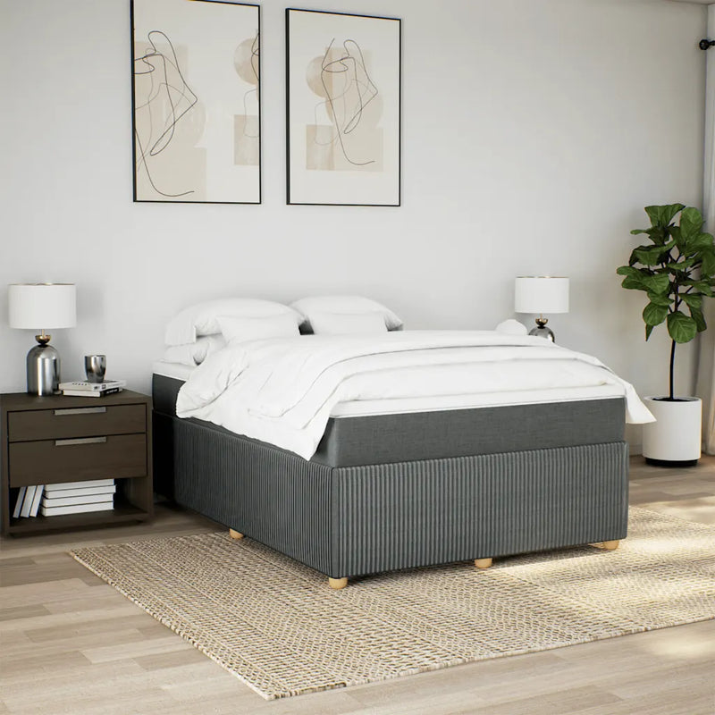 Box Spring Bed with Mattress Dark Grey Queen Fabric
