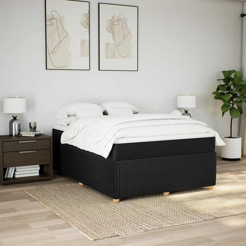 vidaXL Box Spring Bed with Mattress Black Queen Fabric