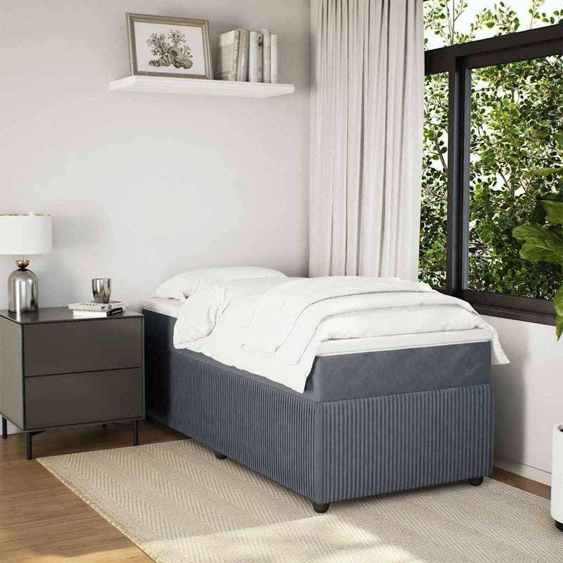 vidaXL Box Spring Bed with Mattress Dark Grey King Single Velvet