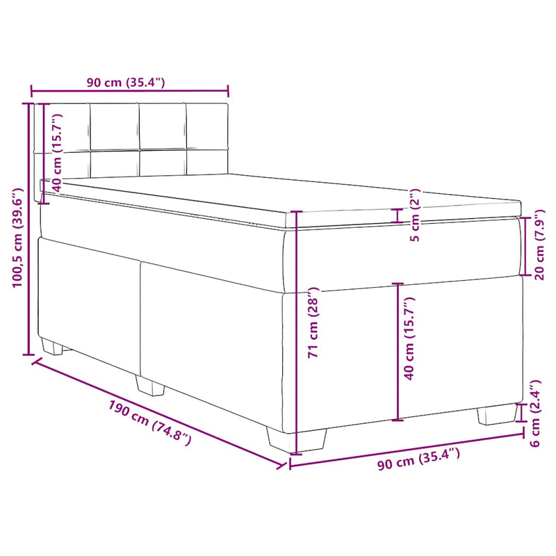 vidaXL Box Spring Bed with Mattress Dark Grey King Single Fabric