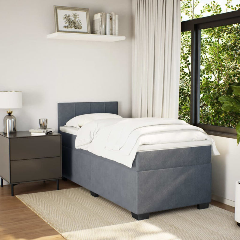 vidaXL Box Spring Bed with Mattress Dark Grey King Single Fabric