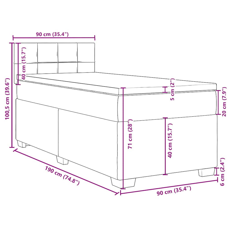 Box Spring Bed with Mattress Black King Single Fabric