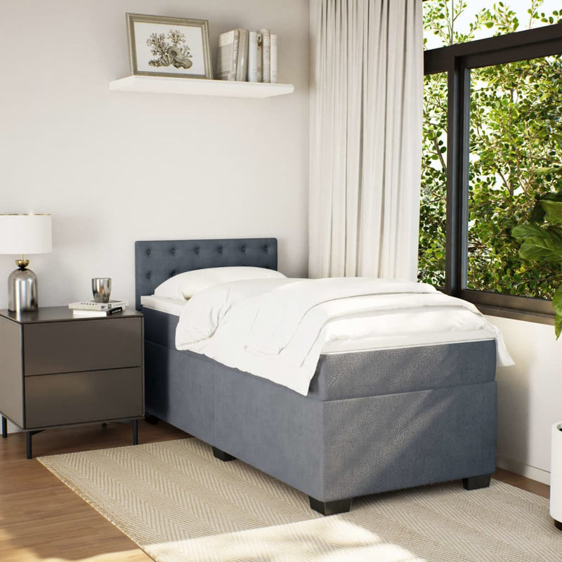 vidaXL Box Spring Bed with Mattress Dark Grey King Single Fabric