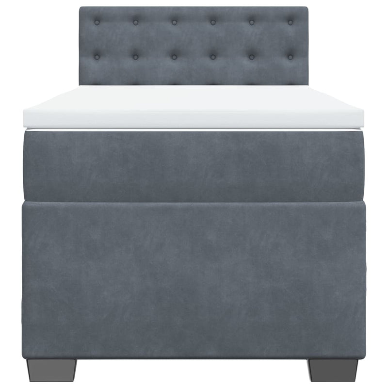 vidaXL Box Spring Bed with Mattress Dark Grey King Single Fabric