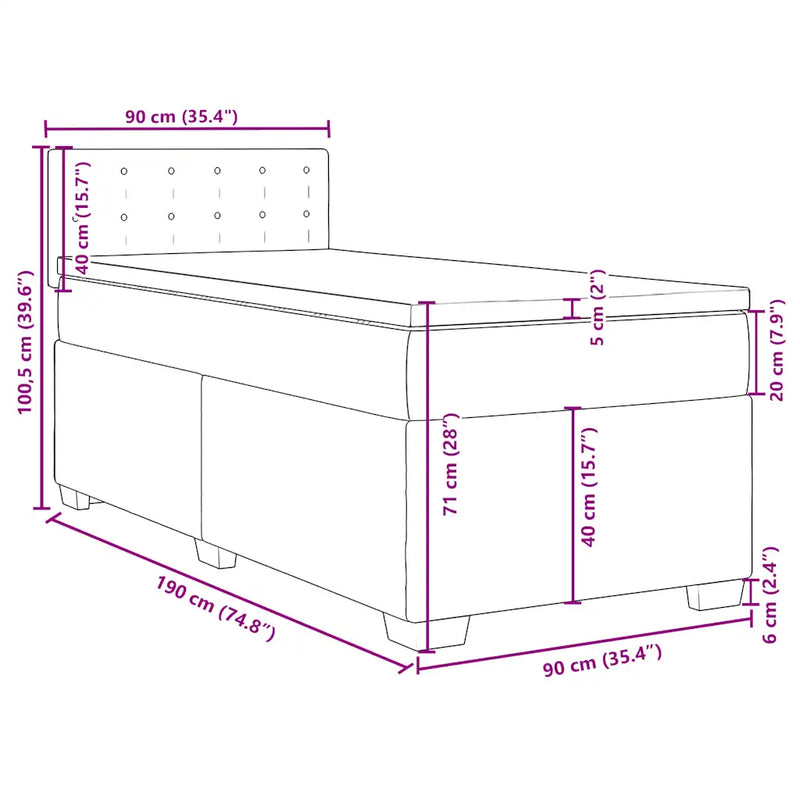 Box Spring Bed with Mattress Black King Single Fabric