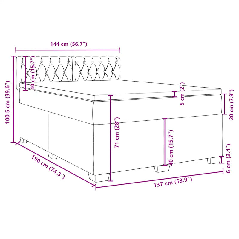 Box Spring Bed with Mattress Black Double Fabric