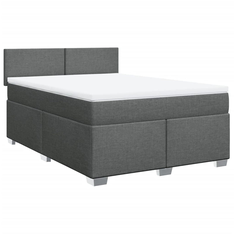 vidaXL Box Spring Bed with Mattress Dark Grey Queen Fabric