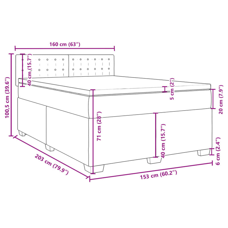 vidaXL Box Spring Bed with Mattress Dark Grey Queen Fabric
