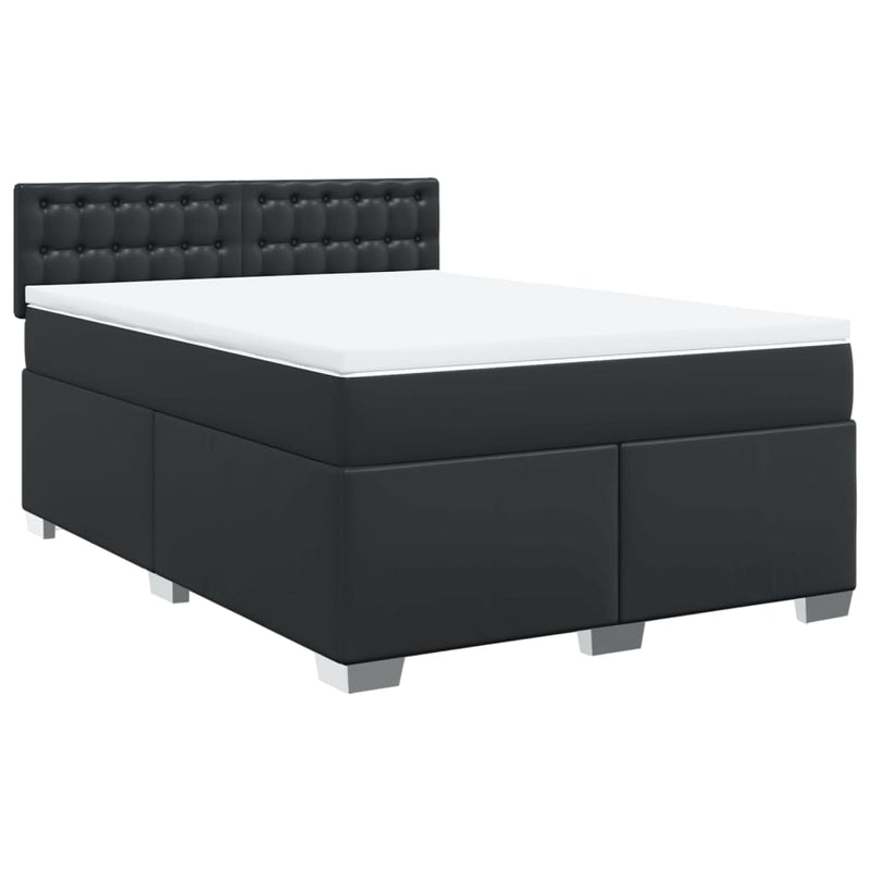 vidaXL Box Spring Bed with Mattress Black Queen Faux Leather
