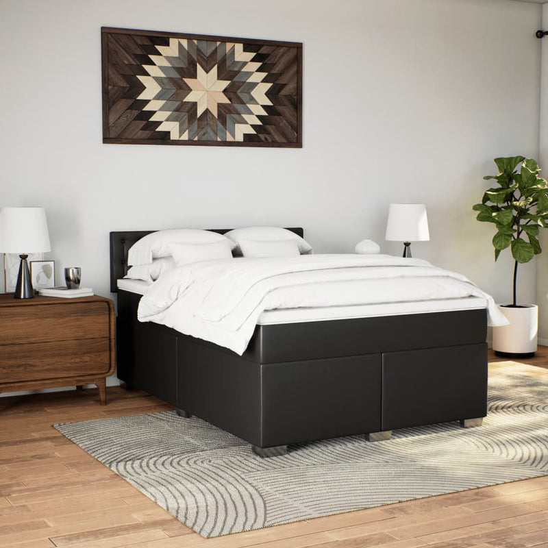 vidaXL Box Spring Bed with Mattress Black Queen Faux Leather