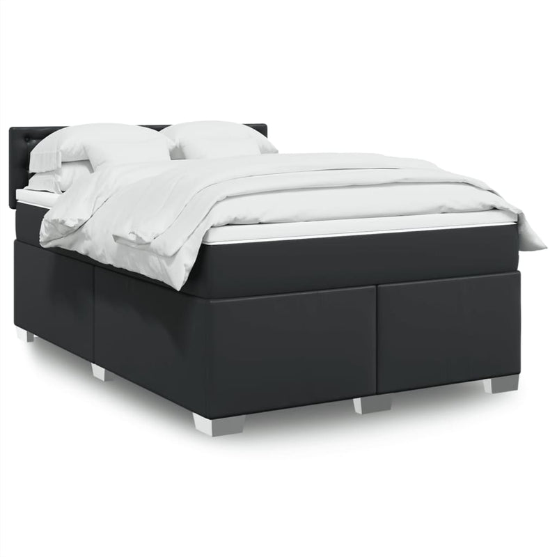 vidaXL Box Spring Bed with Mattress Black Queen Faux Leather