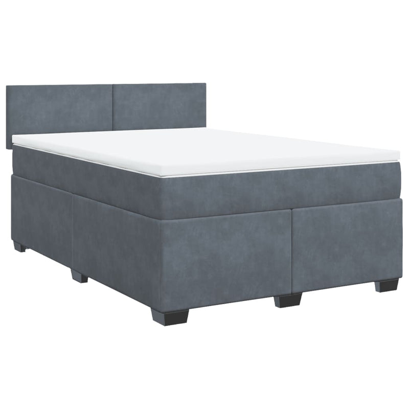 vidaXL Box Spring Bed with Mattress Dark Grey Queen Velvet