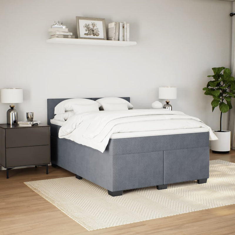 vidaXL Box Spring Bed with Mattress Dark Grey Queen Velvet